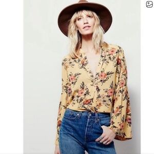 Free People Floral Yellow Tunic